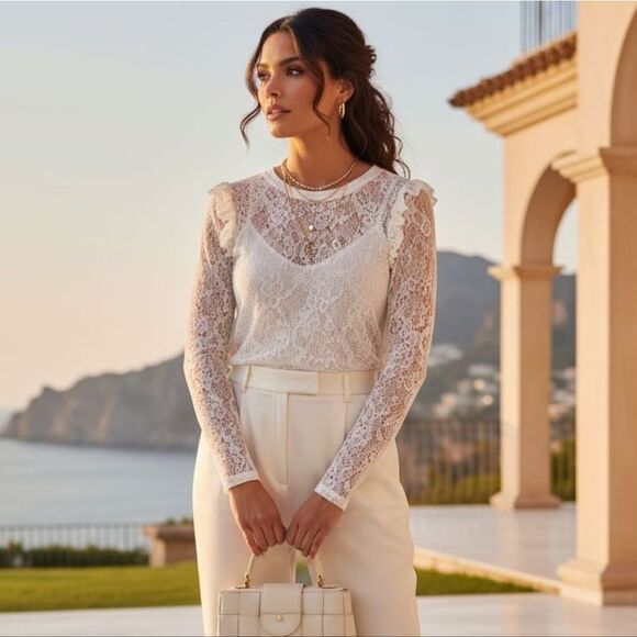 Who What Wear Tops - Who What Wear Sheer White Lace Blouse